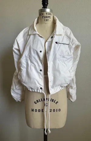 Champion Cropped Snap Button Jacket White Size S thumbnail 1