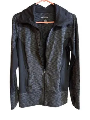 Ideology Womens Gray & Black Zip-Up Jacket M Polyester/Spandex Activewear With T thumbnail 1