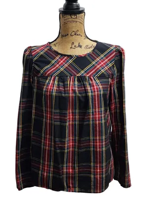 J. Crew‎ Plaid Top Long Sleeve Organic Cotton Blend Blouse Size S thumbnail 1