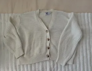 Princess Polly Cream Button-Front Ribbed Knit Cardigan thumbnail 1