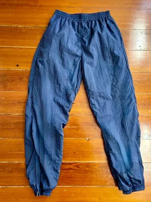 Vintage 90s Reebok Navy Nylon Track Pants Lined Zip Ankle Sz L 💚🎀 thumbnail 3