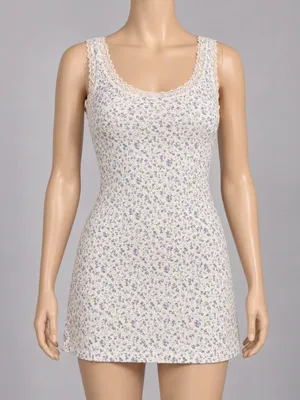 Brandy Melville Blue Floral Mini Dress 100% Cotton Lace Trim XS/S thumbnail 1