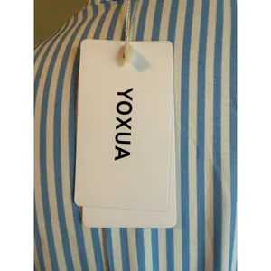 Blue White Striped Maxi Dress Long Sleeve L NWT costal preppy cottage resort boh thumbnail 7