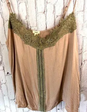 Anthropologie Tiny pink and gold camisole blouse tank top size L thumbnail 1