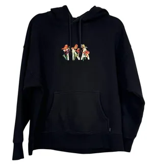 Aritzia TNA Black Floral Embroidered Hoodie Sweatshirt Womens S Boho Casual thumbnail 1