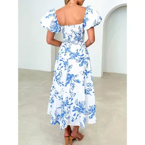 Commense Girly Cottage Fairy Puff Sleeve Twist Detail Midi Dress Blue M thumbnail 5