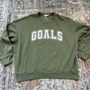 Z Supply NWT Olive Green 'GOALS' Oversized Crewneck Sweatshirt Size Medium thumbnail 9