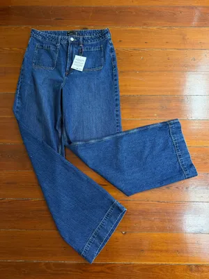 NWT ASOS Tall High Waist Wide Leg Jeans Front Patch Pockets Dark Wash Sz 32 🧡🍄 thumbnail 12