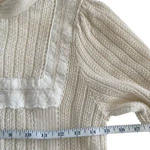 Zara Romantic Sheer Knit Top Lace Trim High Neck Keyhole Back Long Sleeve Size S thumbnail 8