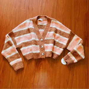 Lost + Wander Candy Says Cardigan Sweater Rust Multi Stripe Size Small NWT thumbnail 6