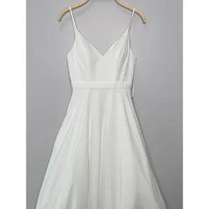 IEENA for Mac Duggal A-Line V-Neck Ball‎ Gown 4 White Bridal Wedding Minimalist thumbnail 5