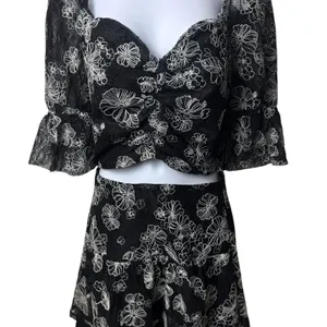 Bossa Concept Black and White Floral Lace Crop Top Maxi Skirt Set Feminine‎ L thumbnail 4