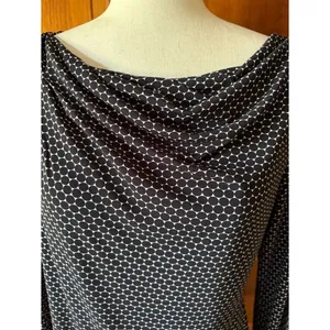 Worthington Geometric Stretch Top Black White Long Sleeve Pullover Meduim thumbnail 3
