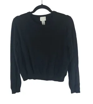 H&M Black Long Sleeve Crewneck Sweater Womens M Casual Knit thumbnail 1
