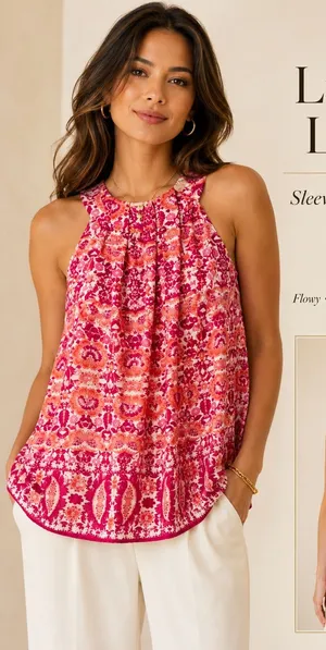 Lucy & Laurel Pink Floral Halter Neck Sleeveless‎ Top thumbnail 1