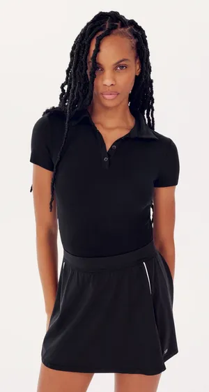 $124 New Splits59 Talia Ribbed Polo - Black - Small thumbnail 1
