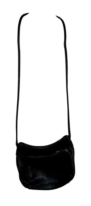 Fossil black leather shoulder bag zip‎ closure two pockets adjustable straps thumbnail 1