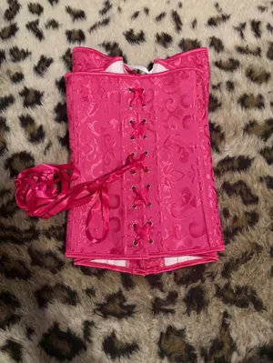 SHEIN Hot Pink Brocade Lace-Up Waist Corset thumbnail 2