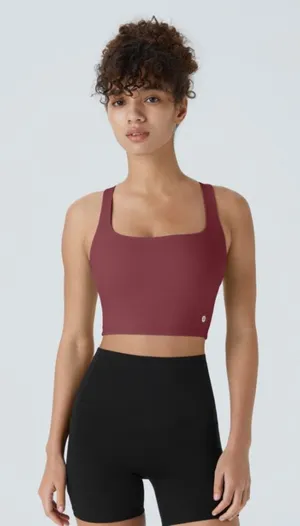 Halara SoftlyZero Square Neck Crisscross Back Cropped Tank Top Cordovan thumbnail 1