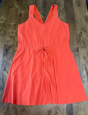 EUC Womens‎ Athleta Savannah Strap Mini Dress athletic orange stretch size L thumbnail 1