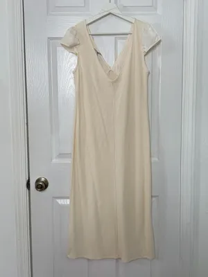 Zara Cream Lace Ribbed Midi Dress Cottagecore Romantic Coastal Summer Satin Sleeve M thumbnail 4