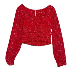 Free people Lolita red purple floral blouse women’s size medium thumbnail 1
