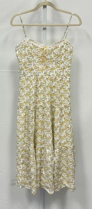 Trixxi Yellow Floral Midi Dress Lace Trim Tiered Boho 26ET76XXKV Womens Size M thumbnail 1