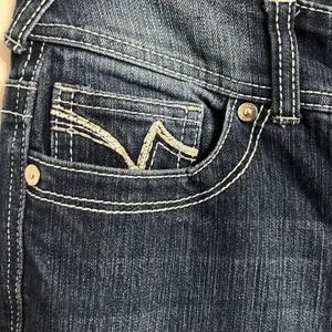 Vanity‎ Curvy Bootcut Jeans Dark Wash Contrast Stitch 26W 31L Blue Denim thumbnail 2