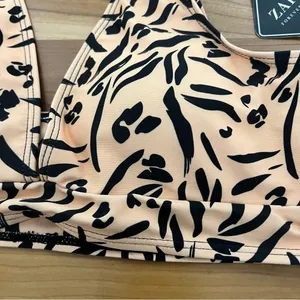 Zaful Animal Print Plunge Bikini‎ Top Tan Black Size 8 NEW thumbnail 3