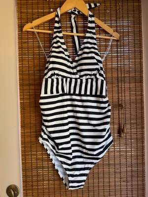 NWT Motherhood Maternity Beach Bump Striped One Piece Swimsuit Small thumbnail 2