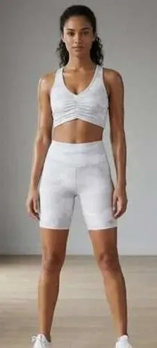 Alo Yoga Activewear Set Women S White Camo Wild Thing Bra High-Waist Biker Short thumbnail 1