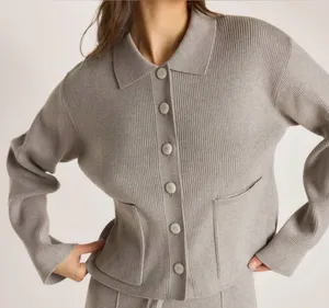 LOUNGE Knitted Oversized Shirt - Warm Grey thumbnail 1