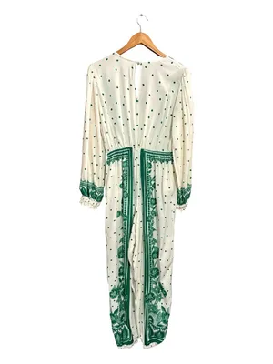 FARM RIO C ANTHROPOLOGIE Green & White Floral Dot Jumpsuit thumbnail 4