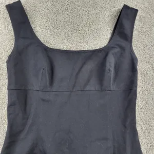 VTG Salvatore Ferragamo Dress 42 Black Linen Sheath Square Neck Straps LBD thumbnail 5