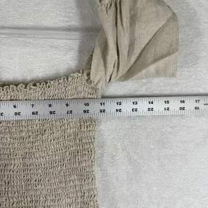 Reformation Oatmeal Beige‎ 100% Linen Smocked Puff Sleeve Mini Dress Size S thumbnail 4