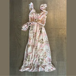 show me your mumu granada ruffle hydrangea blooms floral print midi dress thumbnail 3