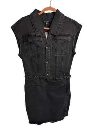 Pretty little thing petite black Jean dress new retro moto festival grunge punk thumbnail 1