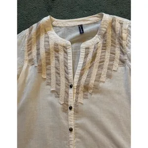 Free People Top Womens Size S White Cotton Long Sleeve Roll Tab Boho Lightweight thumbnail 5