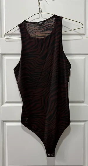 EXPRESS Sleeveless Zebra Print Bodysuit in Dark Brown and Black size small thumbnail 1