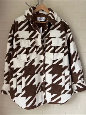 Free People Native Youth medium new HOUNDSTOOTH SHACKET jacket thumbnail 1
