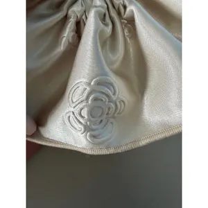 Francesca's Ivory Satin Oversized Bow Scrunchie Floral Embossed Hair Accessory thumbnail 2