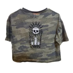 CYAmp Camo Cropped T Shirt‎ Skull Graphic Military Style Top Medium thumbnail 2