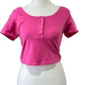Dazy Women's Pink Button Up Cropped Shirt Size XL thumbnail 1