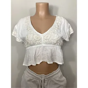 New. Anthropologie RAGA Sorrento Peplum Crop Top in White thumbnail 6