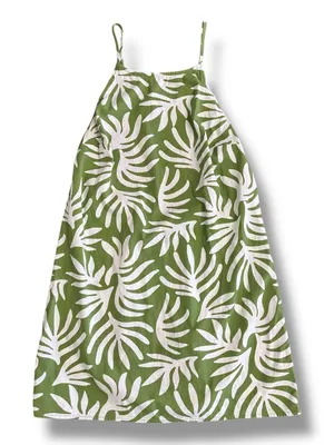 A New Day Tropical Leaf Print Halter Dress Size Large Green & White‎ thumbnail 1