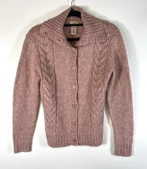 L.L. Bean Womens Long Sleeve Button-Up Wool Blend Pink‎ Sweater Sz S Cottagecore thumbnail 1