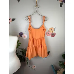 Tiger Mist Orange Bijou Fitted Mini Tie Strap Mini Tiered Dress - Size - Medium thumbnail 3