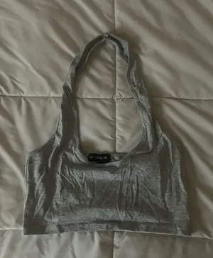 Pretty little thing gray halter bralette top thumbnail 1