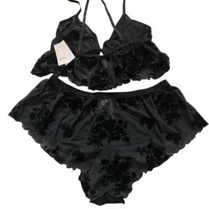 Auden lingerie set black satin and velvet damask sexy size large thumbnail 3