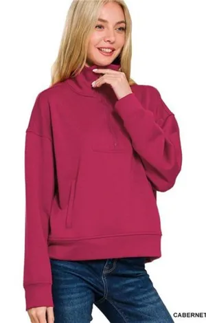 Zenana Scuba Half Zip Sweatshirt‎ with Pockets thumbnail 1